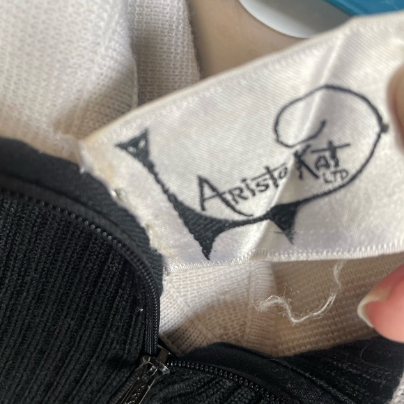 Vintage aristo kat wool dress black and white with rose in the back sz 10 - Picture 2 of 9